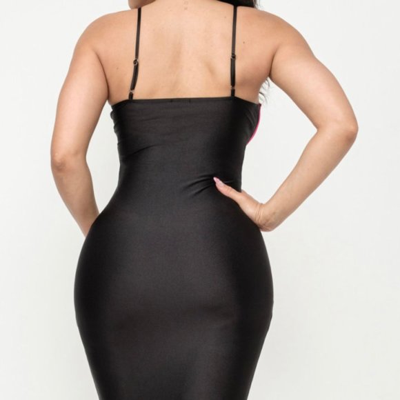 Shiny Yoga Fabric Front Color Block Contrast Taping Detail Adjustable Spaghetti - Picture 3 of 6